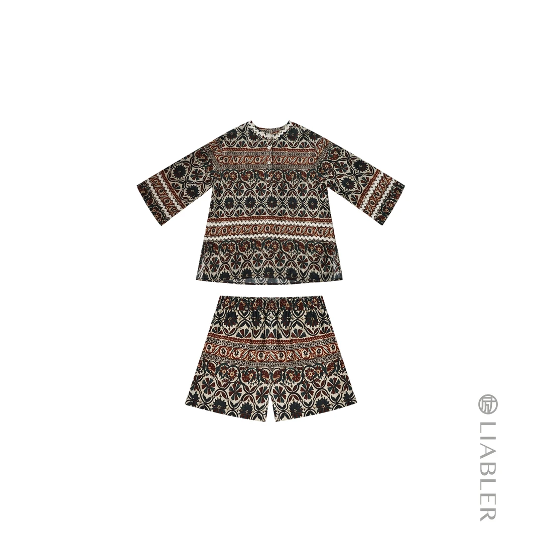 LIABLER/励  X25春夏织带松紧腰短裤套装上衣裤子 LSS25278Z