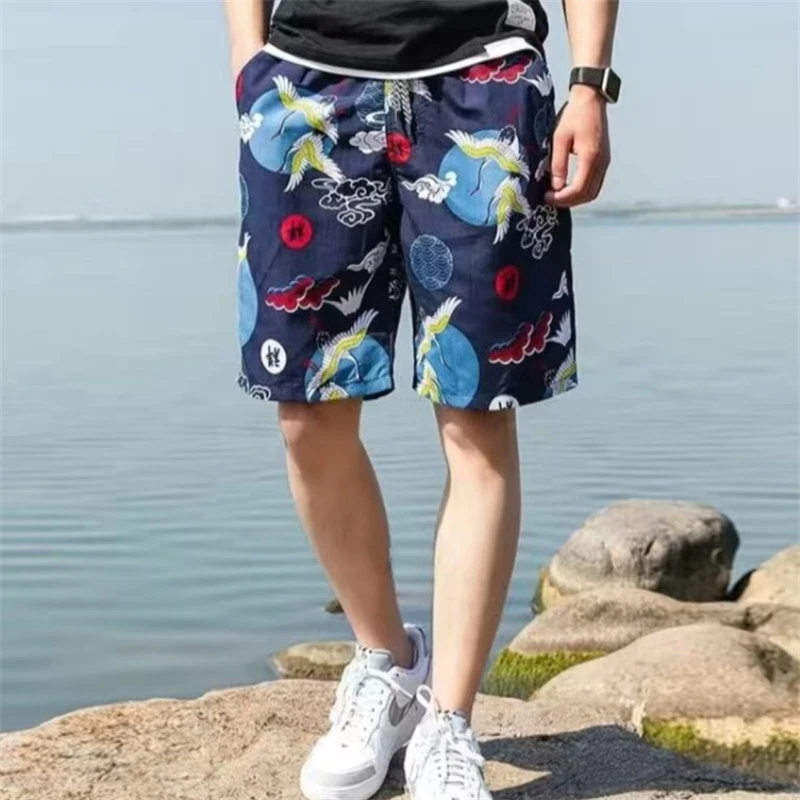 25D2D2沙滩短裤海滩度假夏威夷沙滩裤外穿情侣花短裤六分速干裤