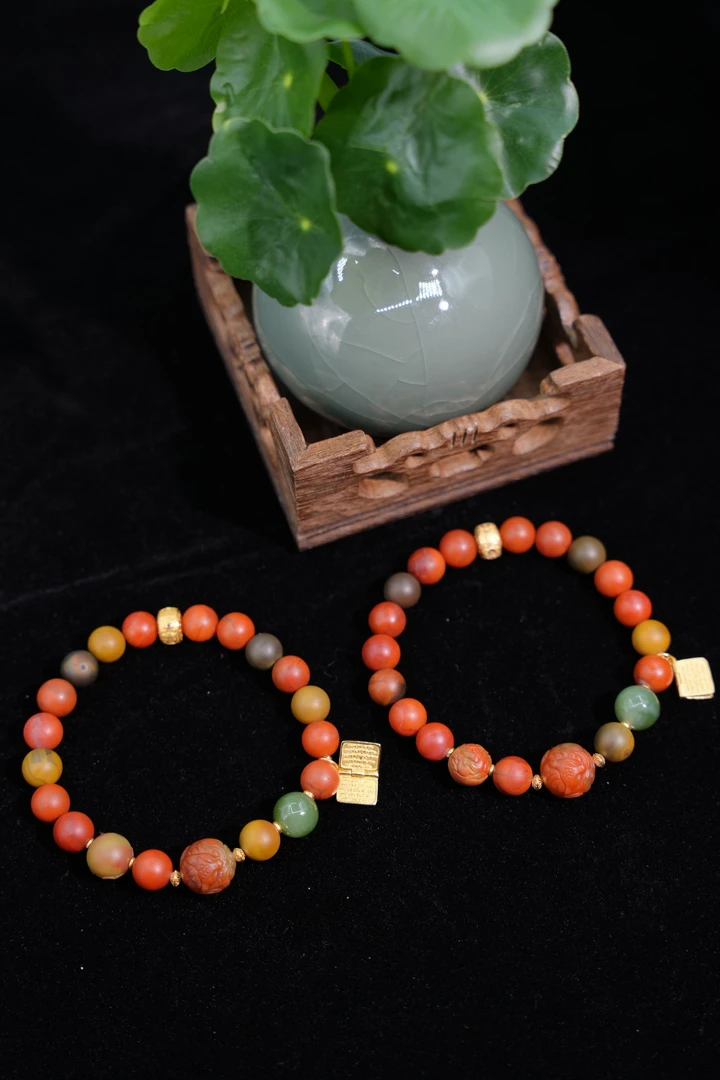 【元宝珠宝】8+南红昭通包浆多宝凤九手串多样性发一件YB11015901