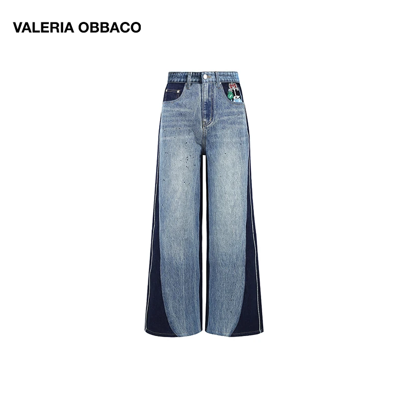 VALERIAOBBACO/瓦莱丽娅 奥贝科双色拼接牛仔裤