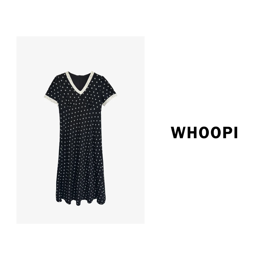 【Whoopi】【普吉岛漫花】法式蕾丝拼接连衣裙气质收腰度假风长裙