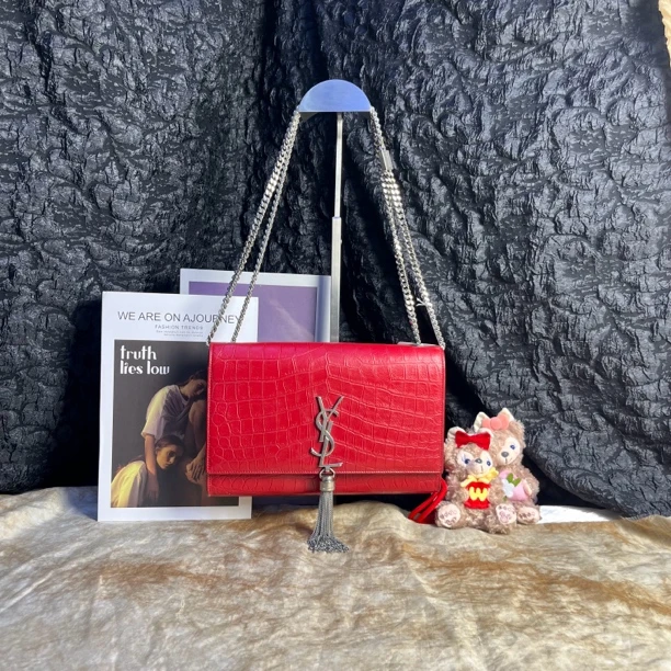 95新 YSL/圣罗兰 圣罗兰红色Kate流苏单肩斜挎包