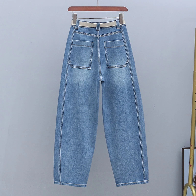 2025年春秋深色宽松阔腿香蕉裤新款高腰显瘦牛仔裤潮流百搭弯刀裤