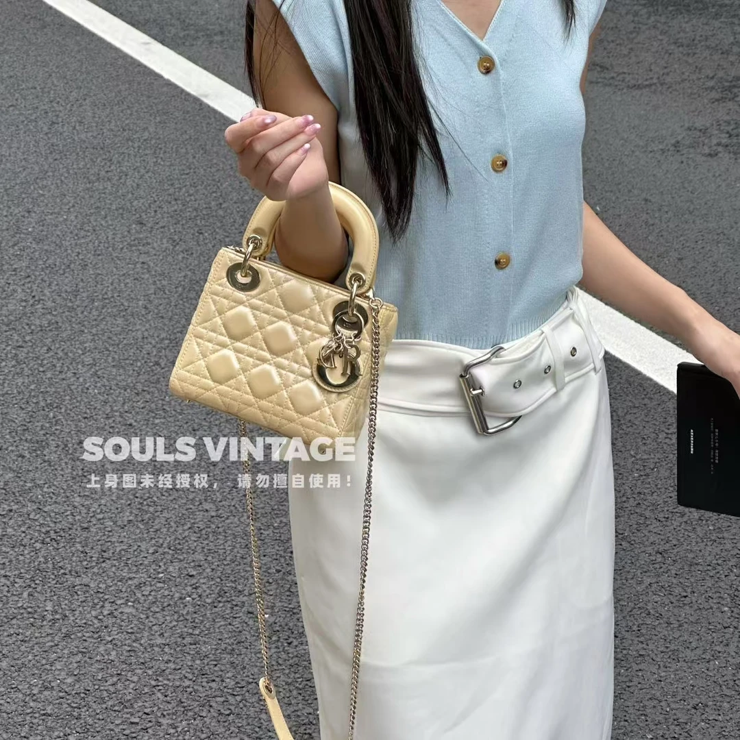 95新 DIOR/迪奥 小鸡黄 羊皮 三格戴妃包/693770451