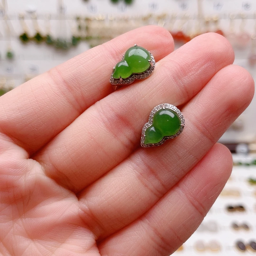 和田玉银S925镶嵌耳饰