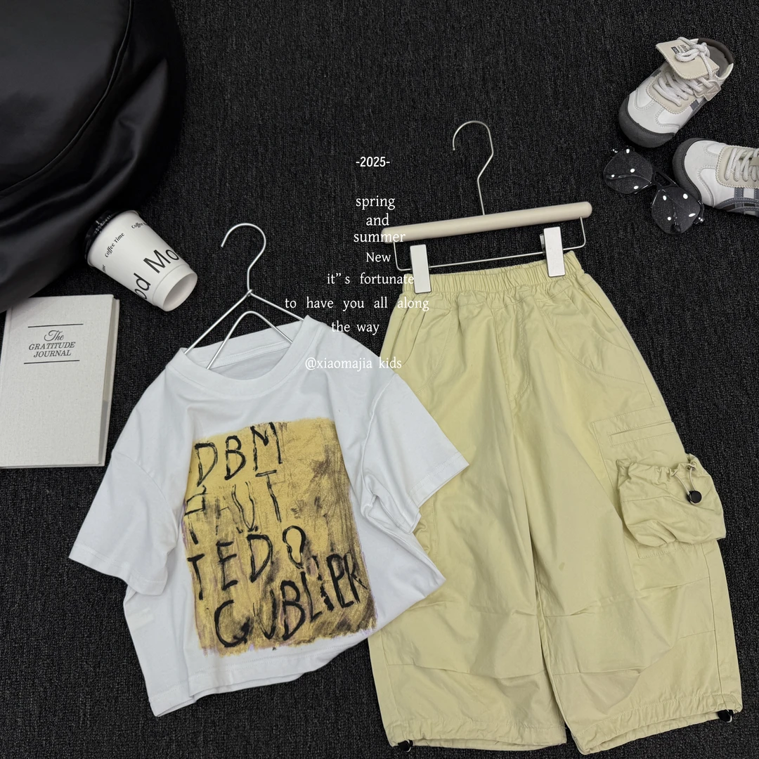 现货-儿童夏季T恤长裤两件套D-5541欧若风穿搭休闲男女童套装韩版