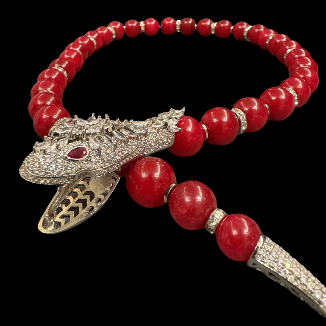 铜项链 超重工复古风欧美风镶嵌灵蛇项链