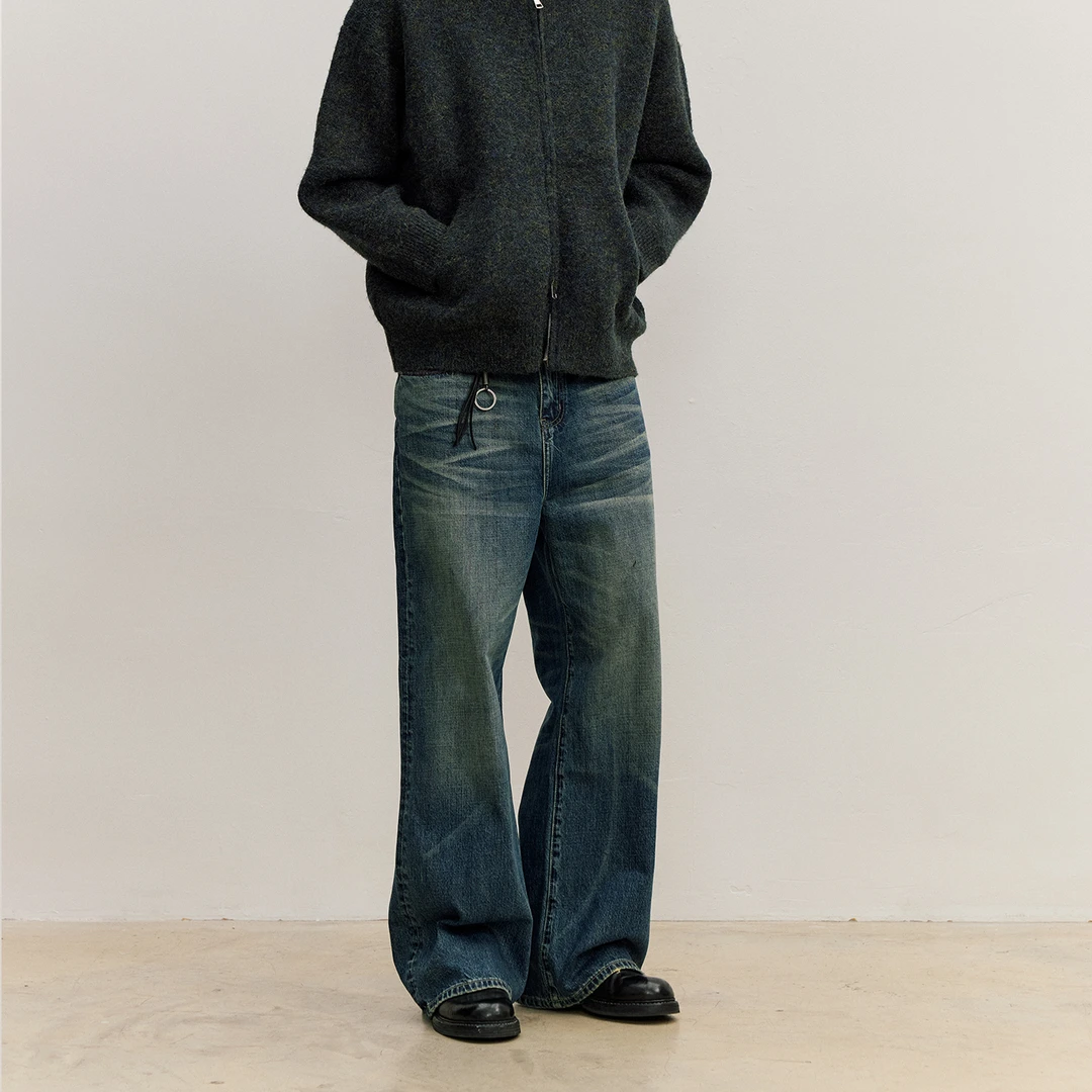 VMCL手缝线洗水A字直筒微阔cleanfit牛仔裤长款男25AW vermicelli