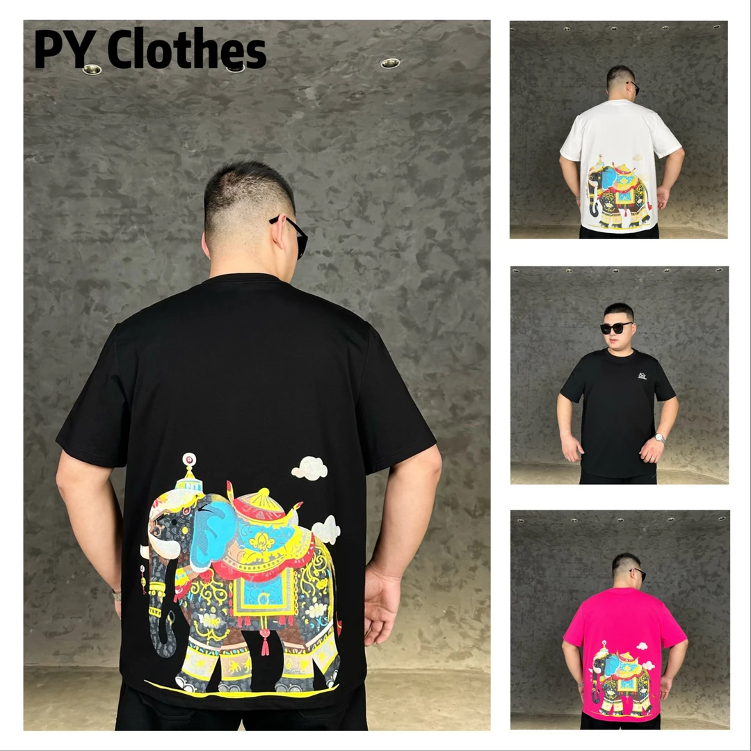 胖语大码男装 2025年春季百搭重工创意彩绘潮牌休闲短袖8996#N