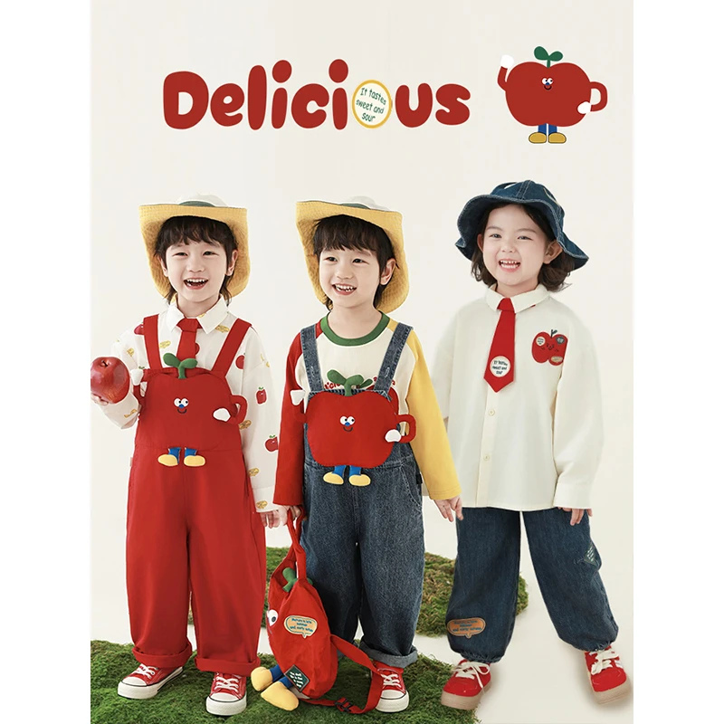 YOEHYAUL/幼悠春一波 笑脸标牛仔裤背带裤衬衫  GN5734 GN5734-1