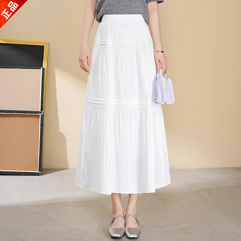正品2025新款夏季薄款垂感高腰休闲a字裙中长款半身裙女时尚爆款