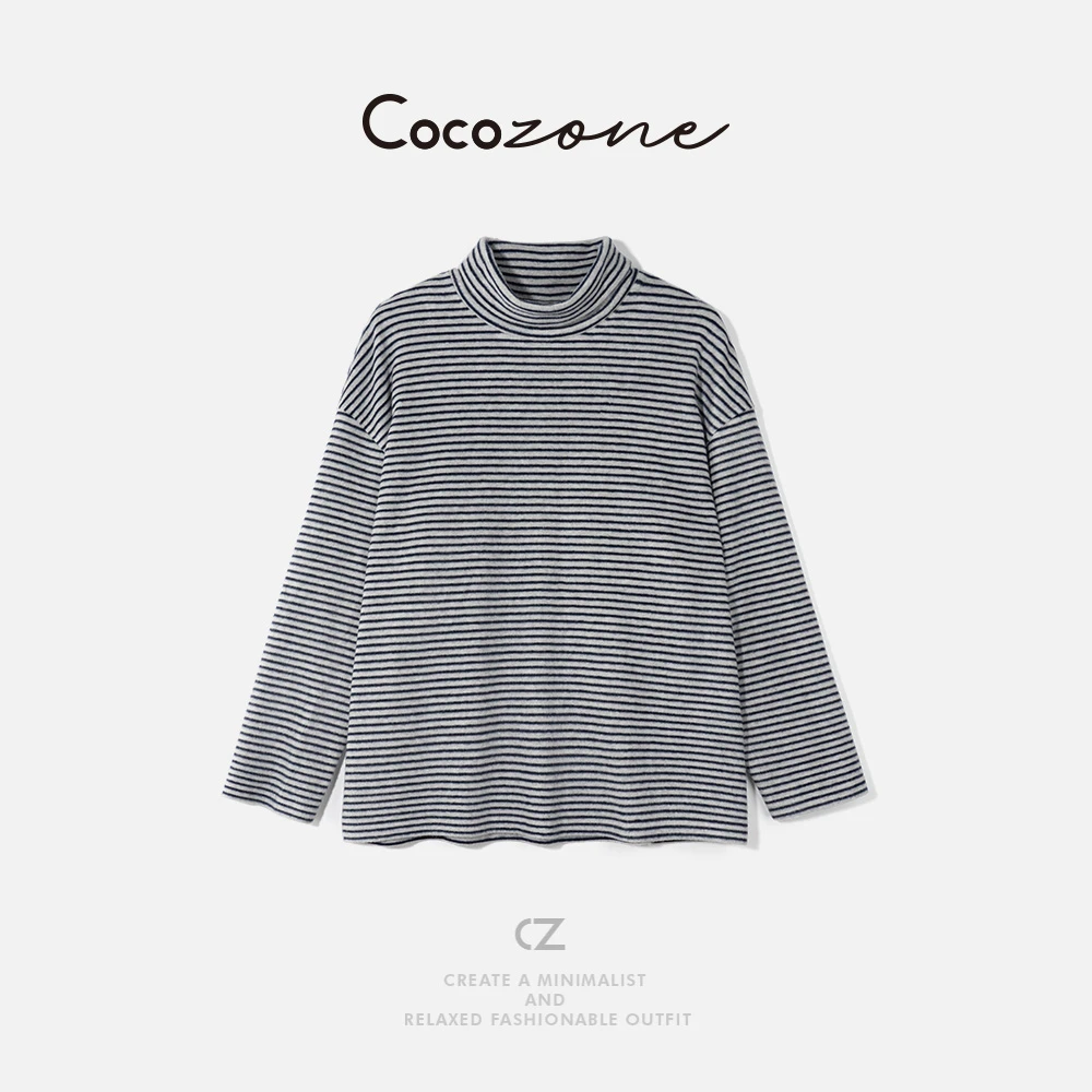 COCO ZONE 刘 一一 “条纹控”莱赛尔混纺立领长袖T恤 CD2A2818