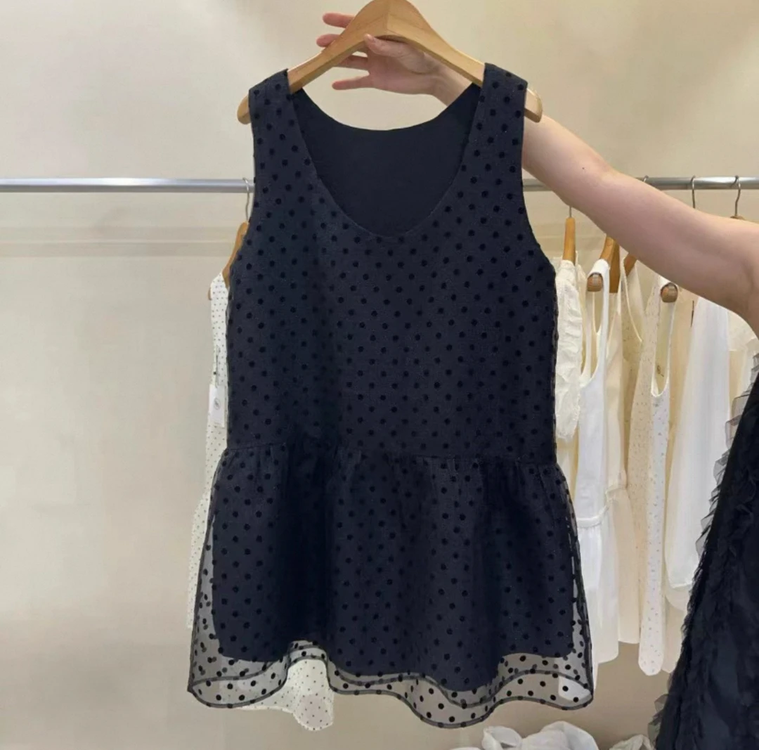 时尚百搭#3157波点纱纱背心连衣裙