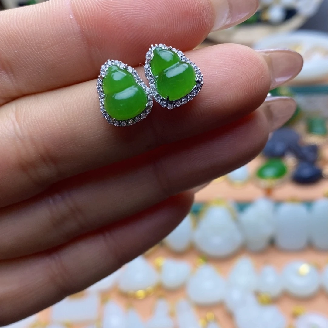 和田玉耳饰银S925镶嵌