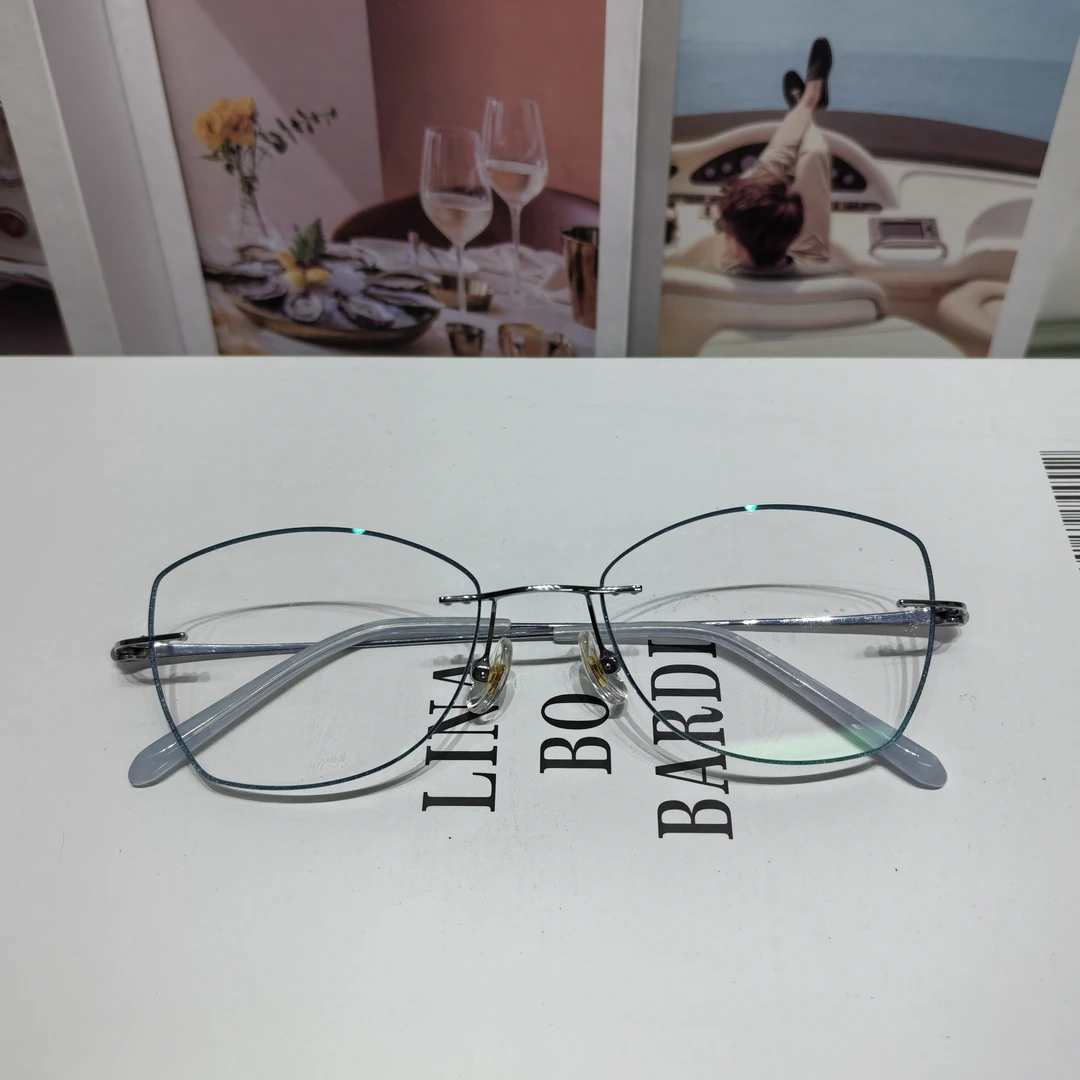 超轻纯钛天青色系列无边框眼镜防蓝光防雾镜片细腿素颜显瘦美妆镜