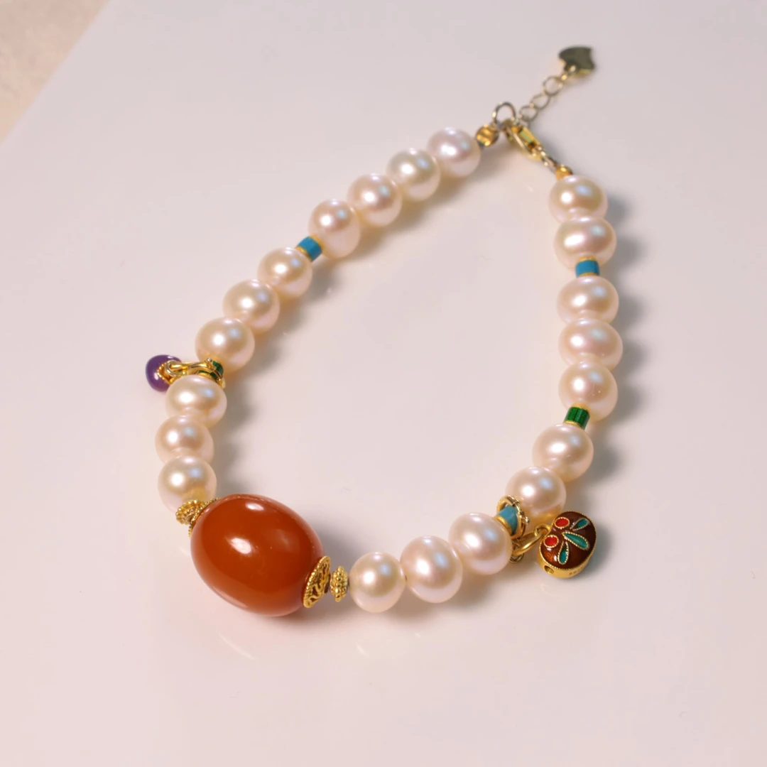 【心如甄选】珍珠蜜蜡枣珠手串XK02306