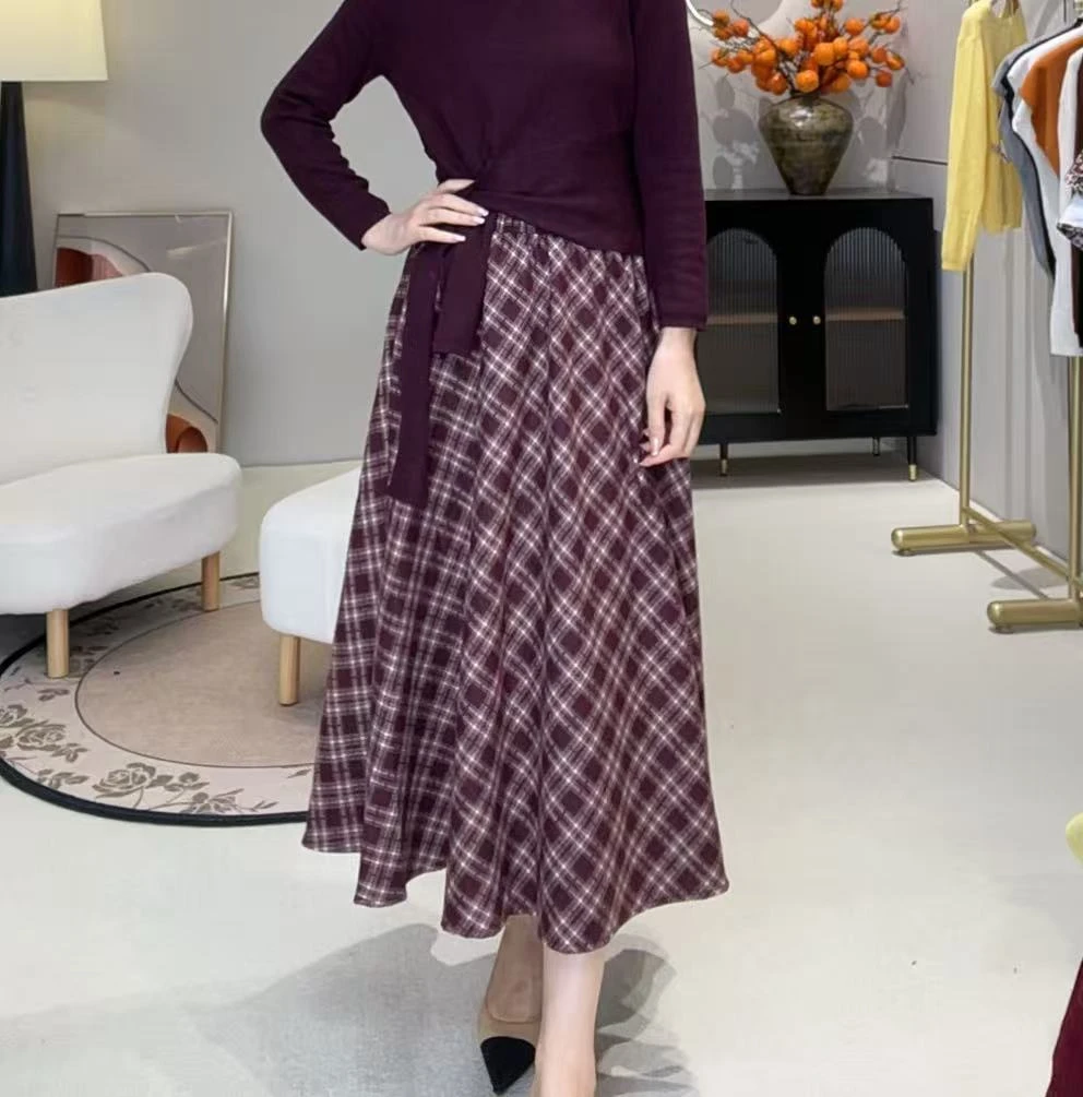 美拉德格子半身裙复古气质半身裙Q123
