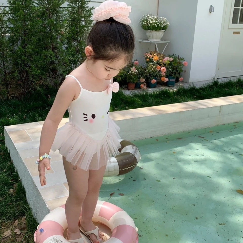 2025夏季新款女童猫咪蝴蝶结可爱泳衣儿童公主泳装女宝宝温泉游泳