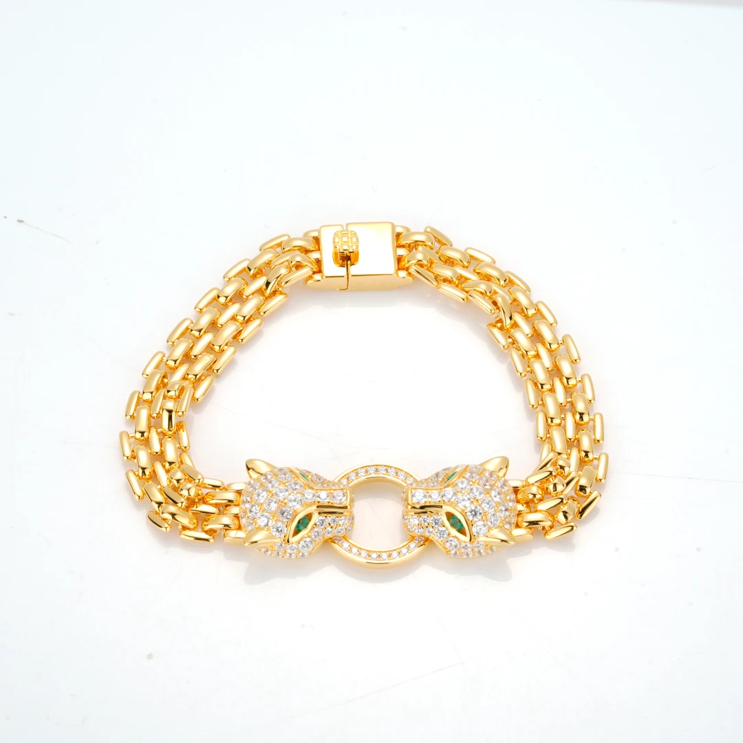 925银合成锆石手链 金色满钻豹子豪镶百搭手链0422