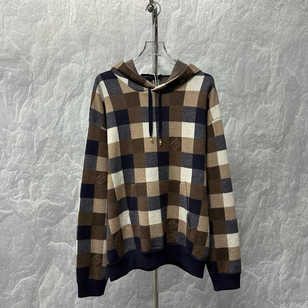 未使用 LouisVuitton/路易威登 FW24拼色棋盘格卫衣XXL码J01042