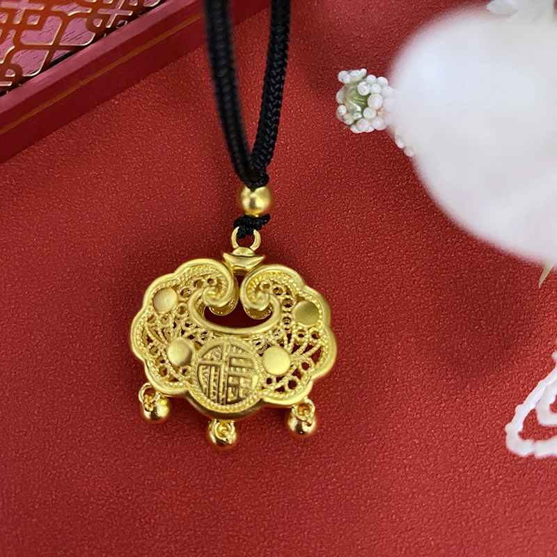 妮蔻黄金足金999黄金古法平安锁吊坠黄金锁单吊坠黄金福锁礼物