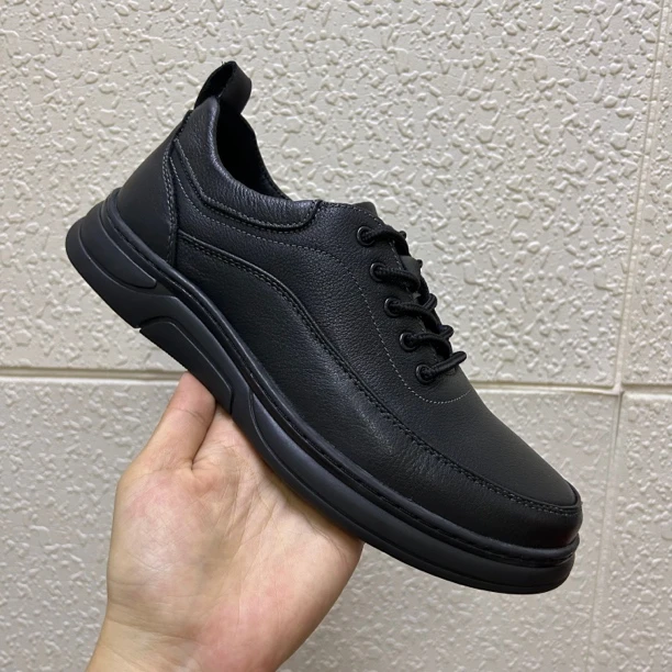 头层皮休闲鞋系带百搭时尚透气休闲皮鞋商务厚底黑色低帮秋季潮流