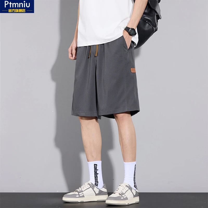 冰丝休闲短裤男士夏季薄款2025新款潮牌冰氧宽松直筒五分中裤子男