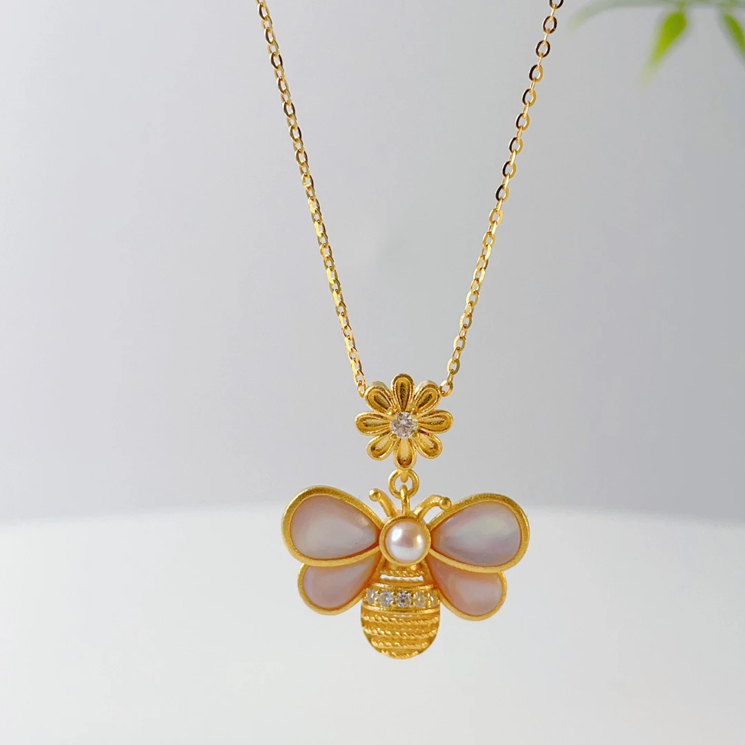 黄金点钻小蜜蜂足金花丝精致吊坠