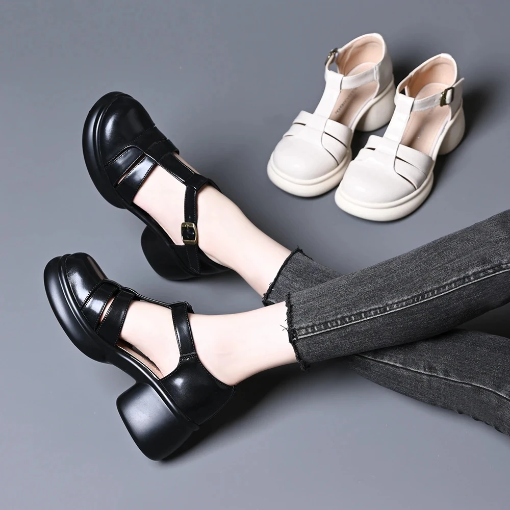 2025新款真皮牛皮时装凉鞋圆头浅口厚底不累脚镂空女鞋K7