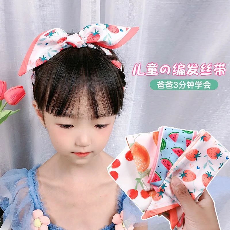 女童新款甜美丝巾发带多功能气质布艺不伤发编发带儿童蝴蝶结发饰
