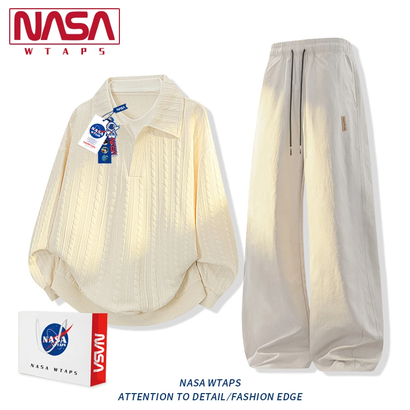 NASA WTAPS老钱风男装假两件卫衣套装男春秋季新款男装休闲服一套
