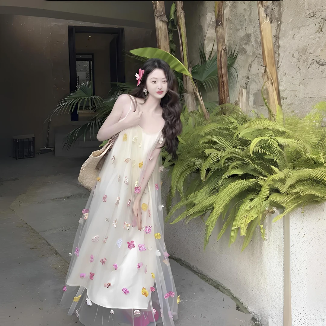 2025年度假风夏季吊带长裙清新小连衣裙汉元素气质汉服仙气仙女裙