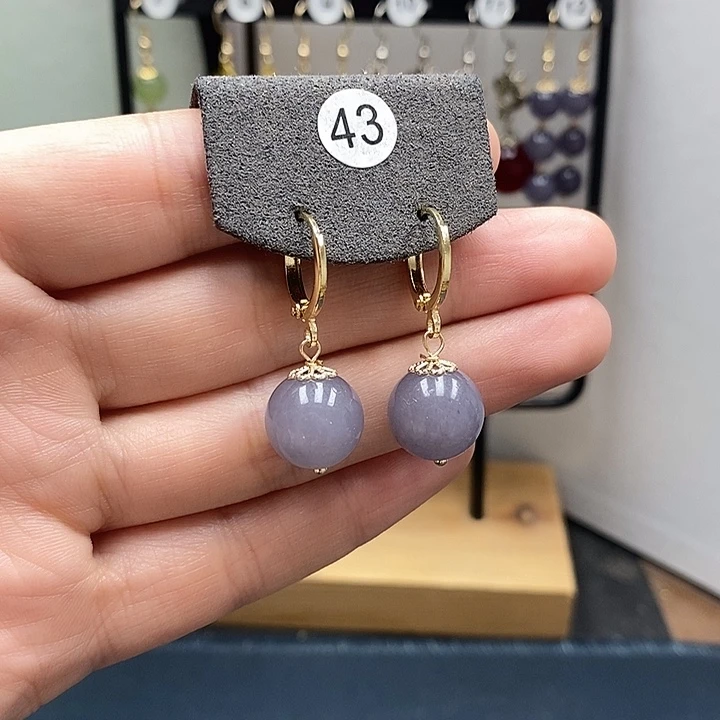 和田玉银S925镀金镶嵌耳饰12mm