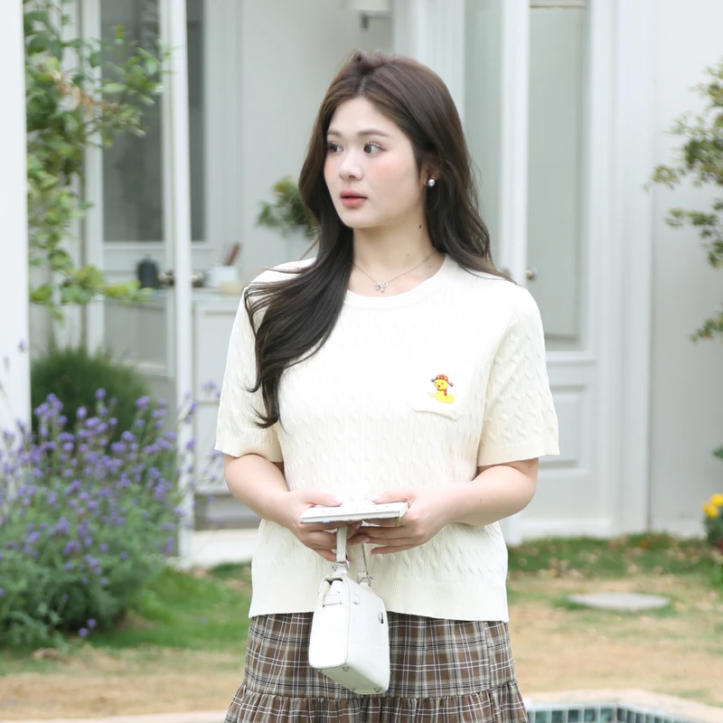 【C】圆领麻花 口袋刺绣小蛇 软糯糯针织短袖 5551