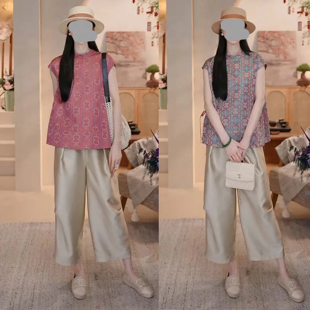 夏季巨好看套装女绝美新中式国风圆领衬衫高腰显瘦长裤2025新款潮