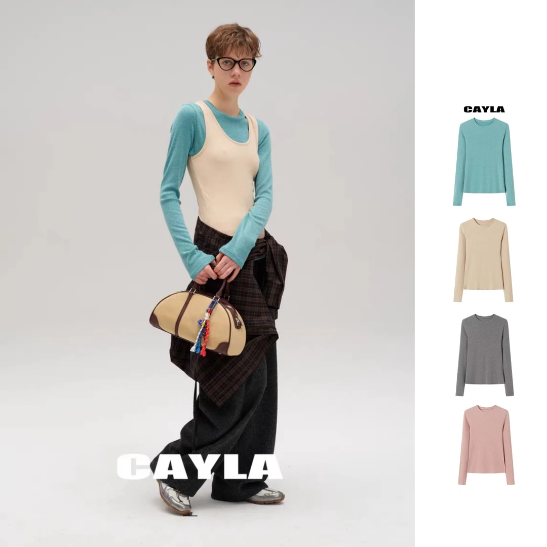 项小七  CAYLA  25秋冬亲肤弹力罗纹修身打底内搭长袖T恤W065