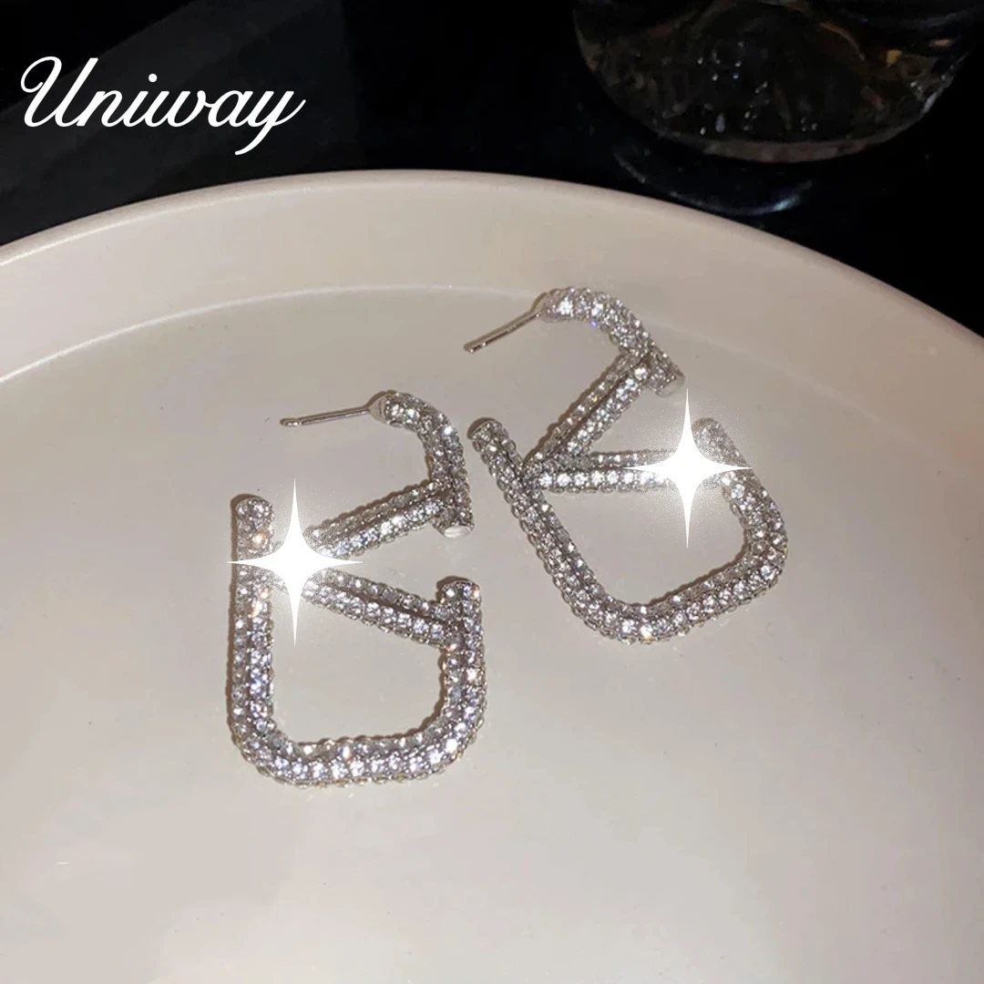 合金耳饰 Uniway  时尚气质耳环【大V】满钻耳饰耳环V01