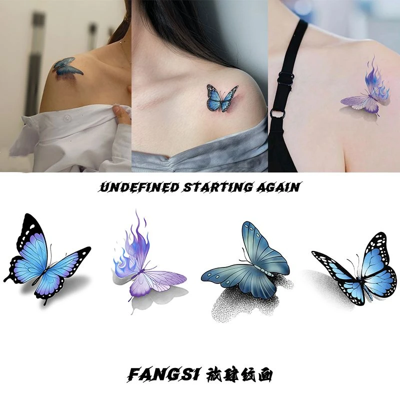 蝴蝶纹身贴3D立体防水女持久锁骨甜酷小清新不反光仿真刺青真实感