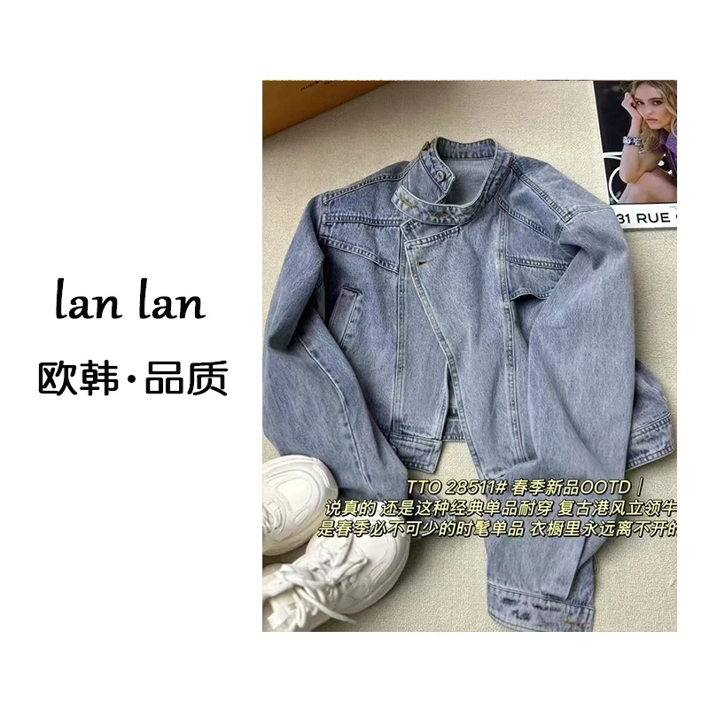 琪琪-春上新【复古立领牛仔外套】韩版小众设计款牛仔外套女百搭