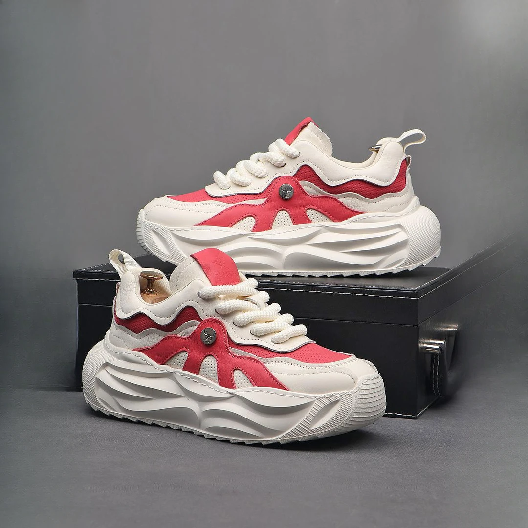 okkdey真皮男鞋增高老爹鞋男设计师款厚底运动休闲时尚百搭春秋牛