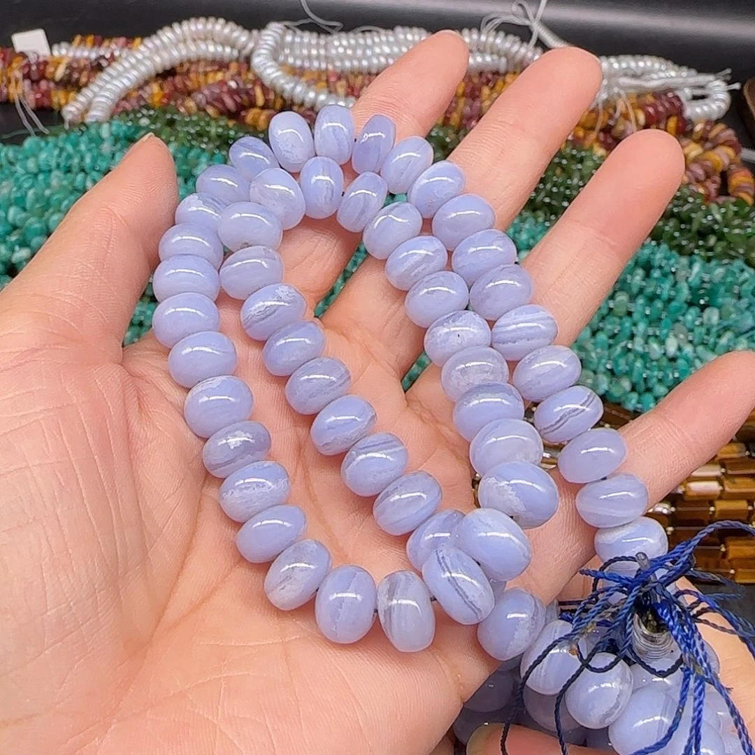 半***檬玛瑙/玉髓合金珠宝半成品蓝纹玛瑙墩墩拍两94发一条