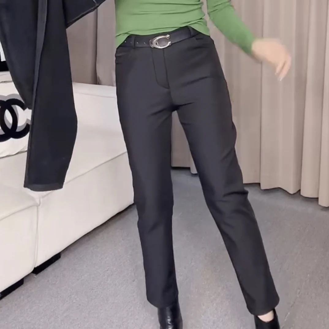 秋冬新款高腰百搭显瘦加绒九分小脚女西裤