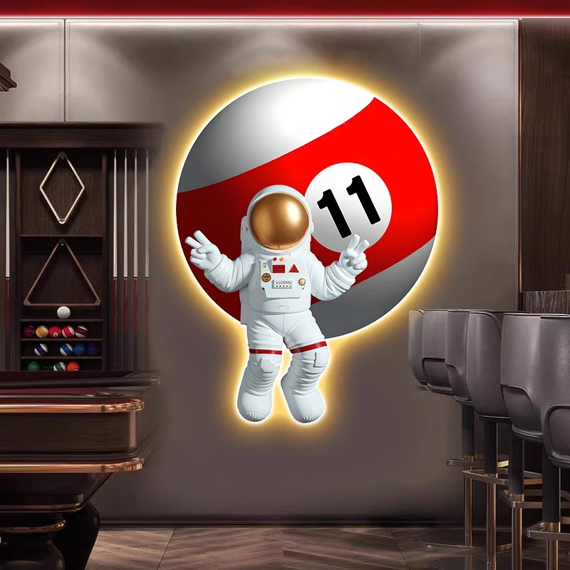 台球俱乐部装饰画宇航员LED发光墙挂画桌球室斯诺克房背景墙壁画