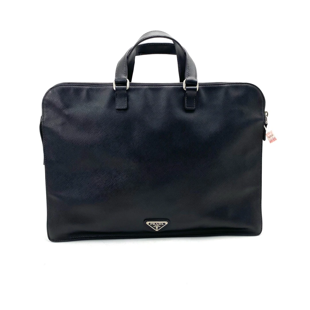 95新 Prada/普拉达 黑色全皮公文包 尺寸40/28