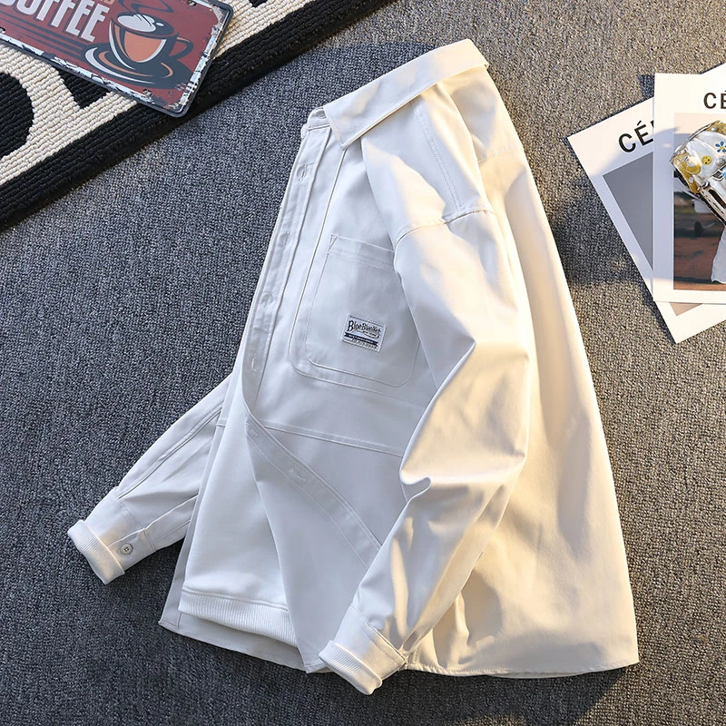 新款时尚工装长袖衬衫阔版休闲男士简约透气潮流百搭春秋季宽松