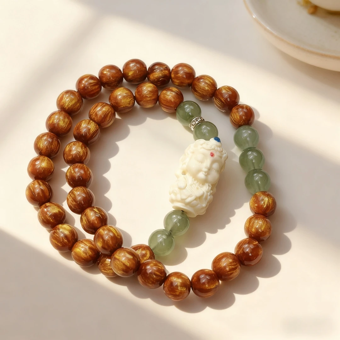 金丝海柳双圈8MM度母款 精品手串 无礼盒 STJ 052