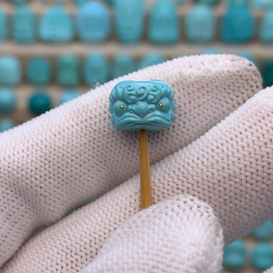 绿松石未镶嵌绿松石醒狮扣子配饰