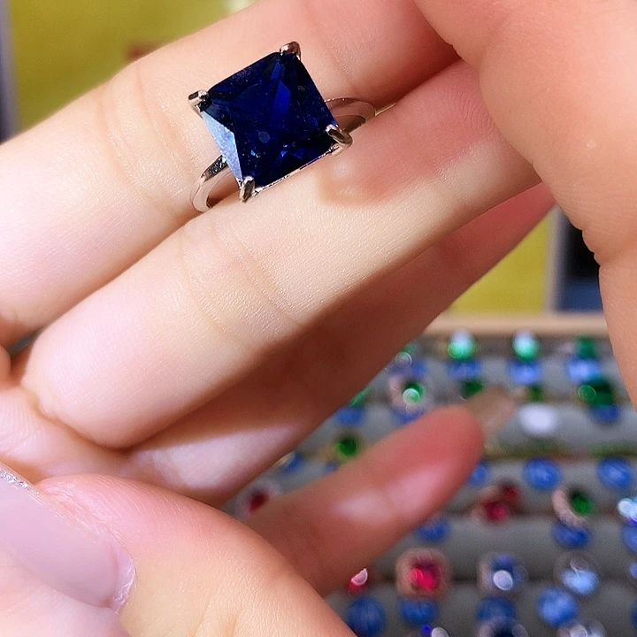 蓝宝石戒指银S925镶嵌