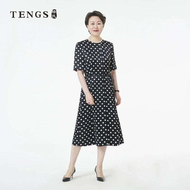 TENGS春夏新款精致优雅波点连衣裙