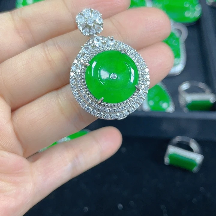 翡翠银S925镶嵌吊坠(不含链)